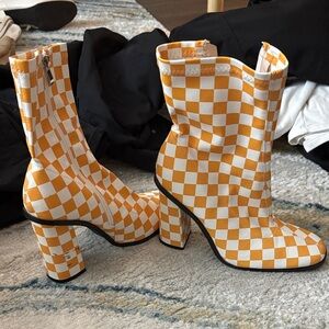 Checkered Orange and White Women's Boots